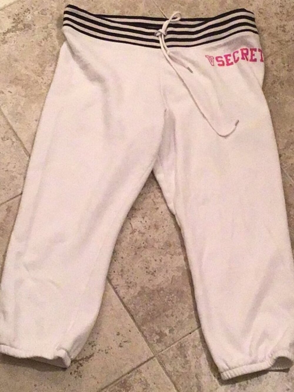 VICTORIAS SECRET Chic! Very Rare! Nautical Beach Sweatpants w/ Navy Striped Trim